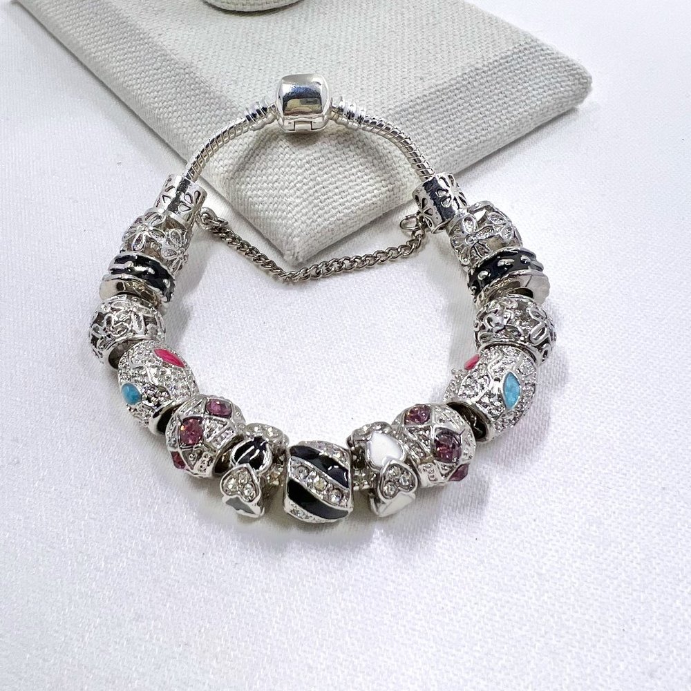 Silver Tone 6” Snake Chain Charm Bracelet w/ Lobster Claw Clasp